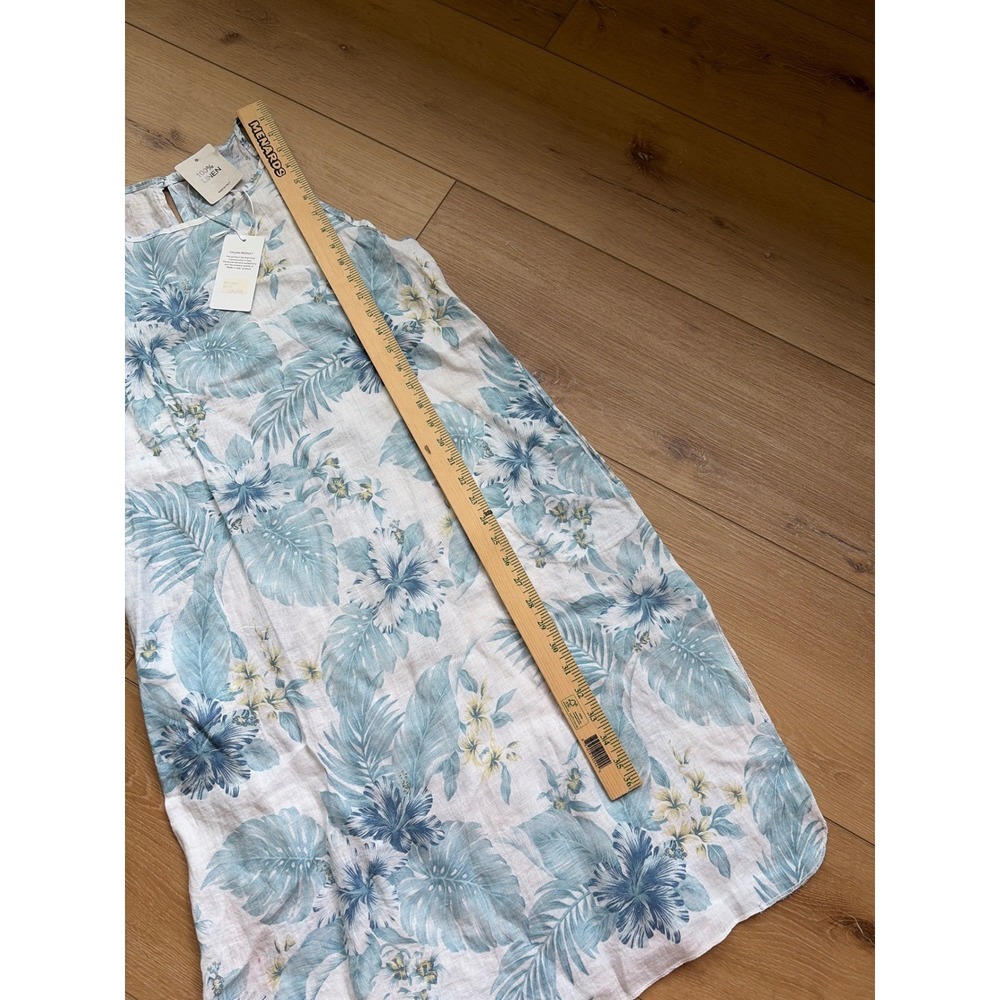 Linen Grand Italy Floral 100% Linen Midi Dress Blue Tropical Sleeveles medium - Picture 4 of 9